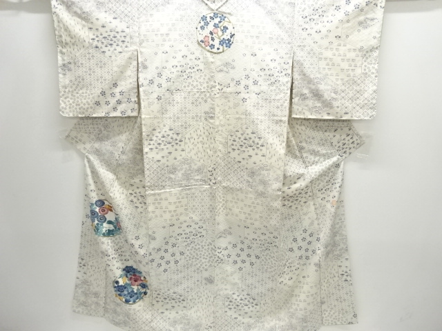 作家物　花丸文様手織り紬一つ紋付け下げ着物